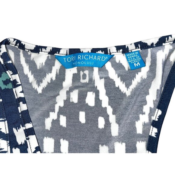 Tori Richard Honolulu Hawaii Racerback Maxi Dress Blue Sleeveless M Geometric - Picture 6 of 8